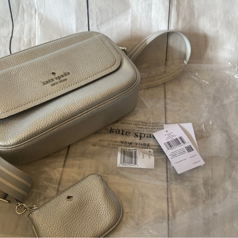 kate spade Silver Pebbled Leather Crossbody with Coin Pouch